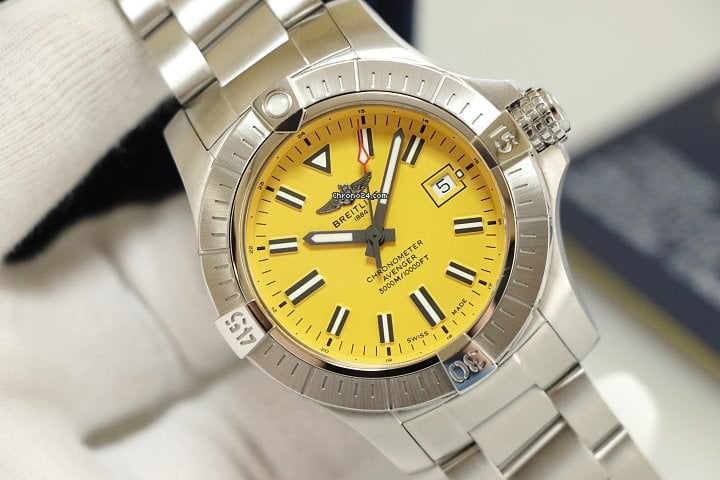 Breitling Avenger Automatic 45mm Seawolf Yellow Dial Silver Steel Strap Strap Watch for Men - A17319101/1A1 Watches Breitling   