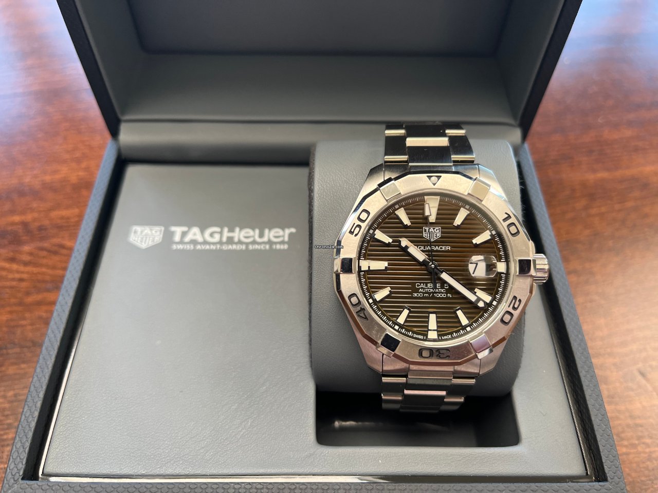 Tag Heuer Aquaracer Calibre 5 Automatic Brown Sunray Dial Silver Steel Strap Watch for Men - WAY2018.BA0927 Watches Tag Heuer   