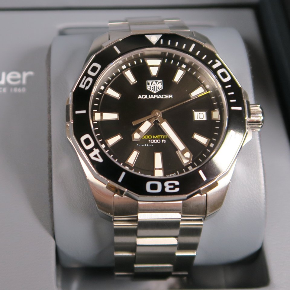 Tag Heuer Aquaracer Black Dial Silver Steel Strap Watch for Men - WAY111A.BA0928 Watches Tag Heuer   