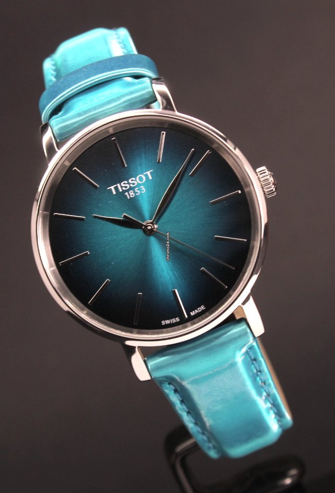 Tissot Everytime Lady Turquoise Dial Leather Strap Watch for Women - T143.210.17.091.00 Watches Tissot   