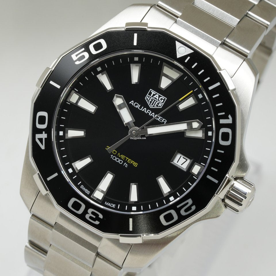 Tag Heuer Aquaracer Black Dial Silver Steel Strap Watch for Men - WAY111A.BA0928 Watches Tag Heuer   