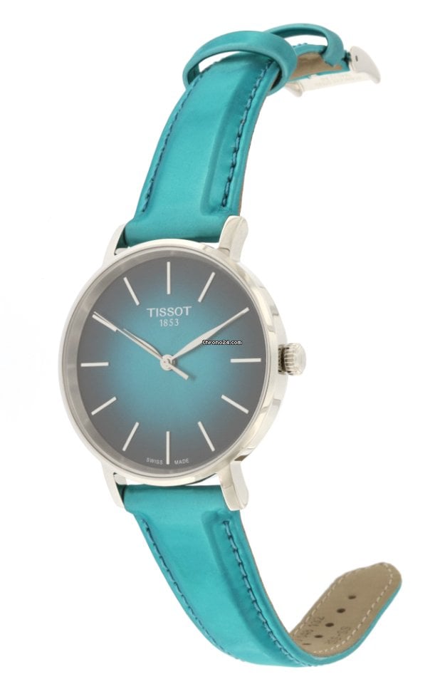 Tissot Everytime Lady Turquoise Dial Leather Strap Watch for Women - T143.210.17.091.00 Watches Tissot   