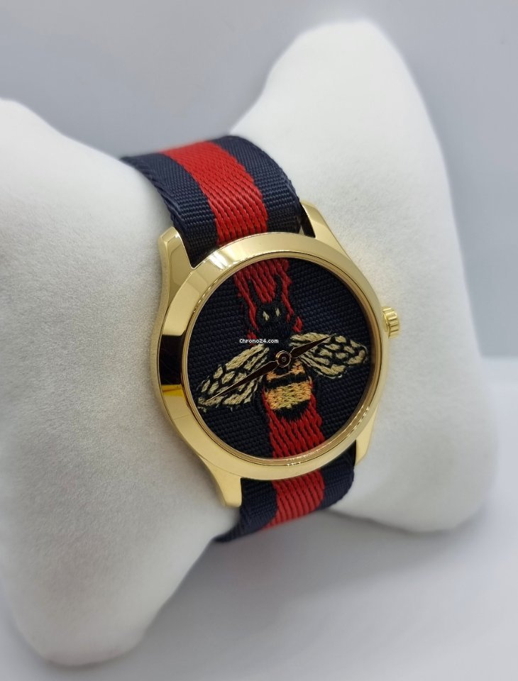 Gucci G Timeless Bee Red & Blue Dial Red Two Tone Nylon Strap Watch For Men - YA1264061 Watches Gucci   