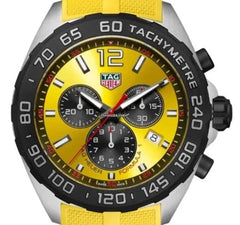 Tag Heuer Formula 1 Chronograph 41mm Yellow Dial Yellow Rubber Strap Watch for Men - CAZ101AM.FT8054 Watches Tag Heuer   