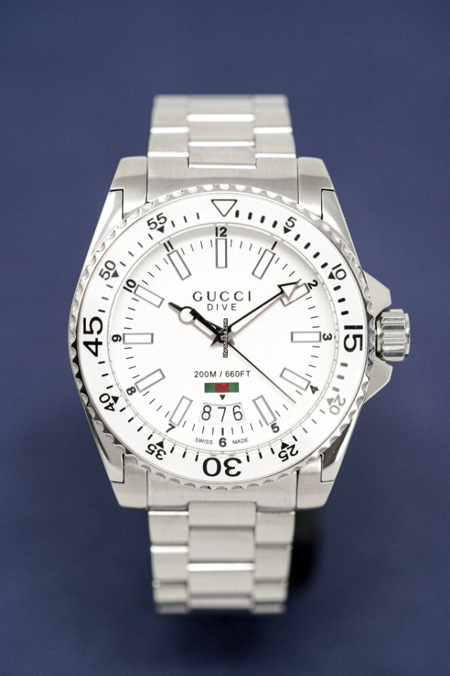 Gucci Dive Quartz White Dial Silver Steel Strap Watch for Men  - YA136302 Watches Gucci   