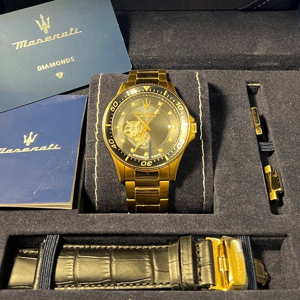 Maserati SFIDA Black Dial Yellow Gold Toned Stainless Steel Watch For Men - R8823140003 Watches Maserati   