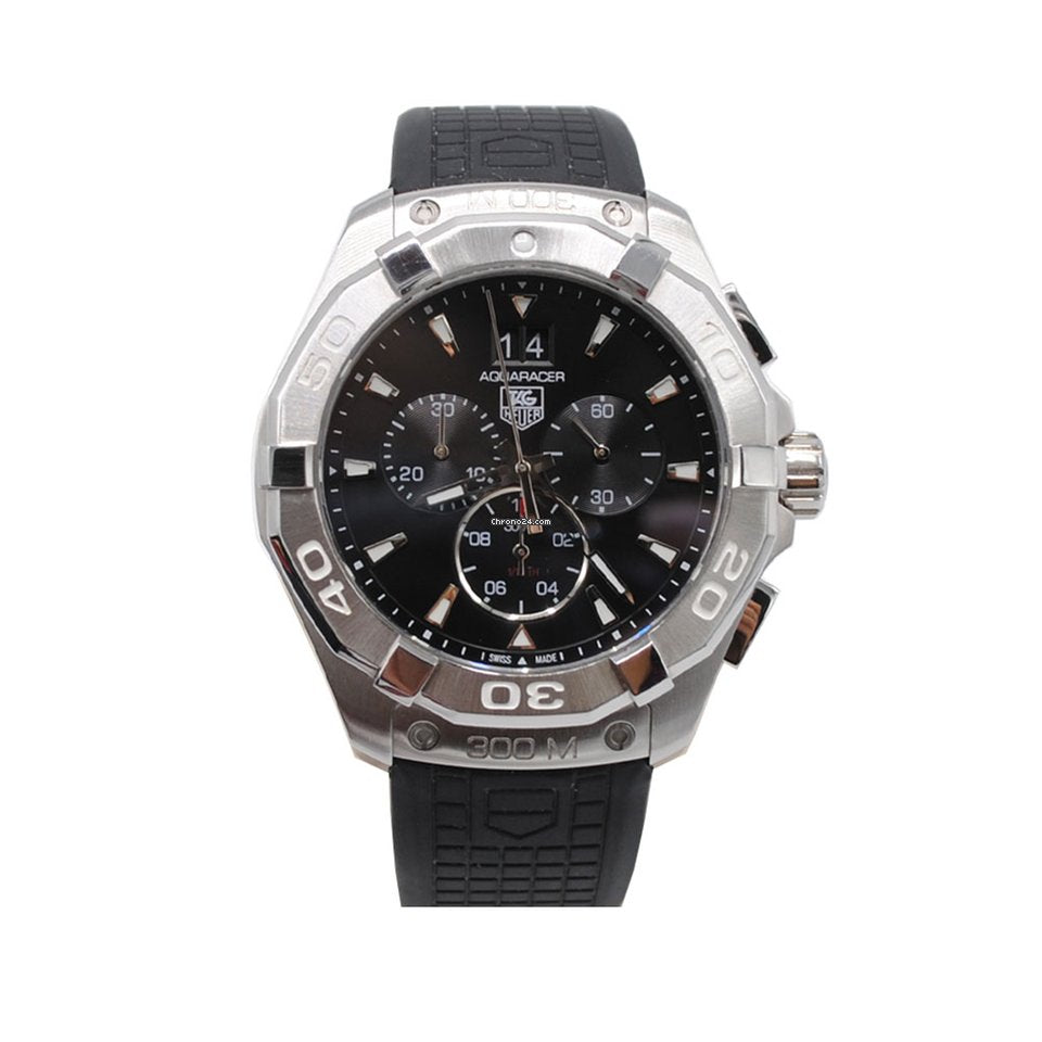 Tag Heuer Aquaracer Quartz Chronograph Black Dial Black Rubber Strap Watch for Men - CAY1110.FT6041 Watches Tag Heuer   