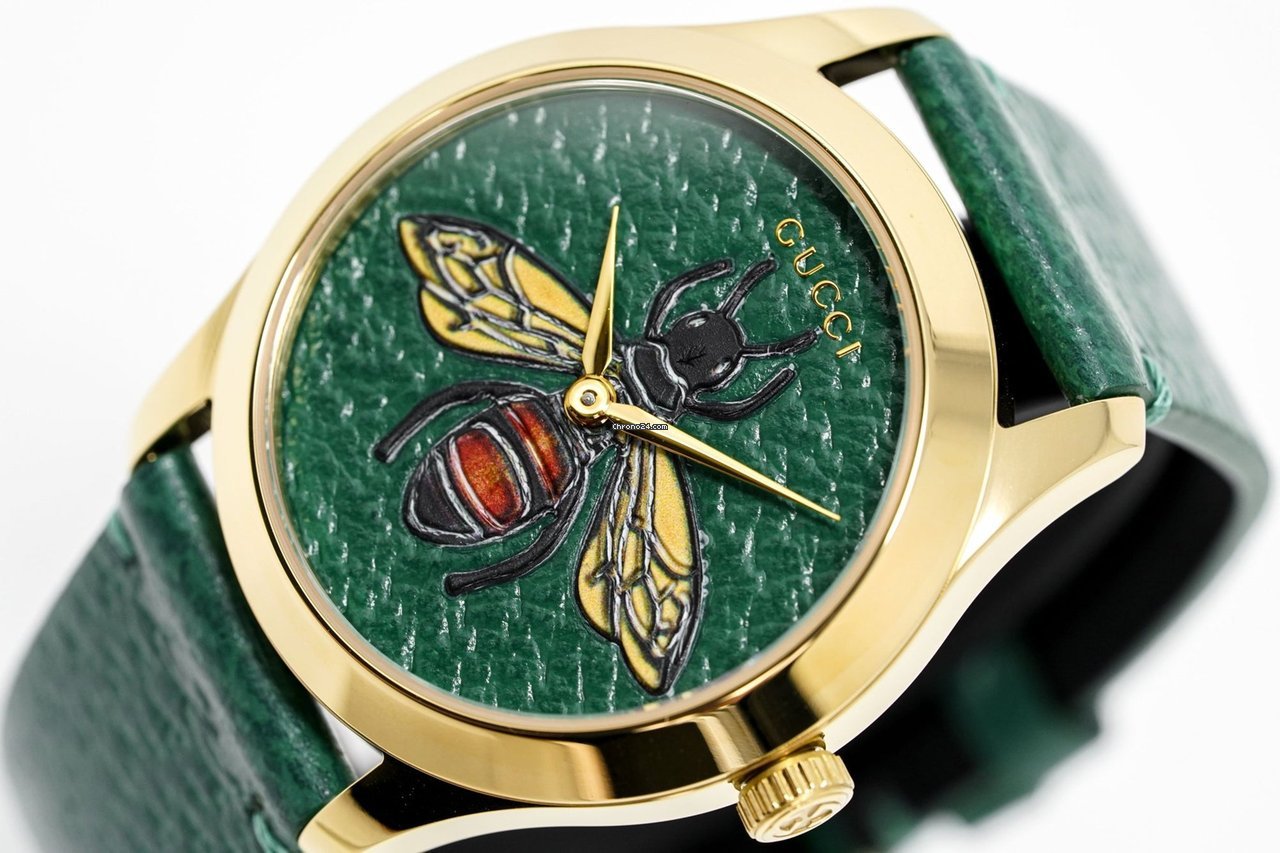 Gucci G Timeless Bee Green Dial Green Leather Strap Watch For Women - YA1264065 Watches Gucci   