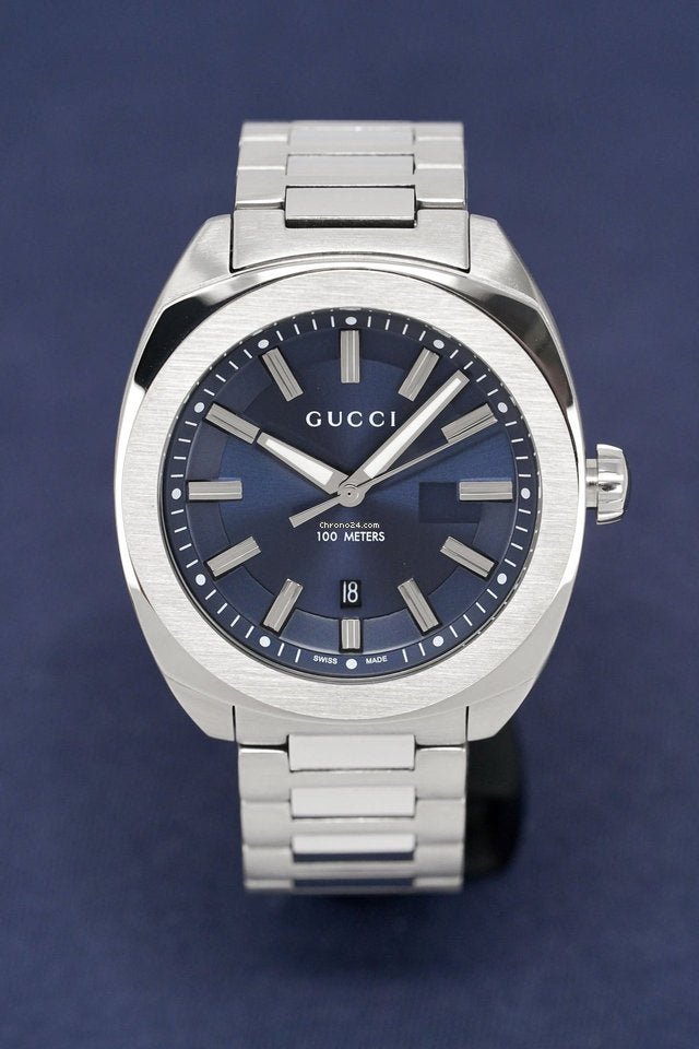 Gucci GG2570 Blue Dial Silver Steel Strap Watch For Men - YA142303 Watches Gucci   