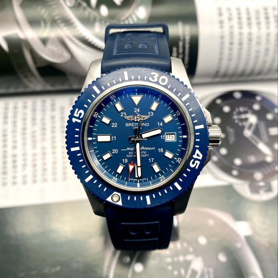 Breitling Superocean 44mm Diver Pro III Special Mariner Blue Dial Blue Rubber Strap Mens Watch - Y1739316/C959 Watches Breitling   