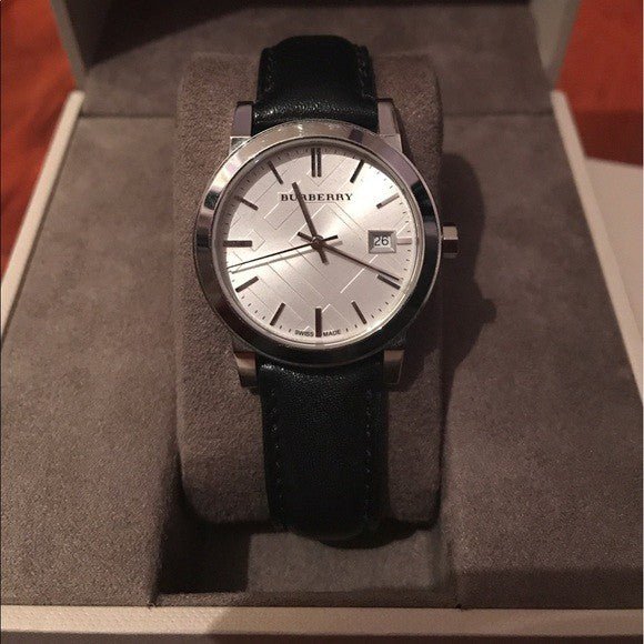 Burberry The City White Dial Black Leather Strap Watch for Men - BU9008 Watches Burberry   