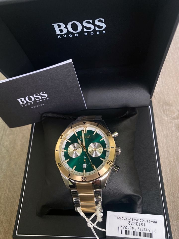 Hugo Boss Santiago Green Dial Two Tone Steel Strap Watch for Men - 1513872 Watches Hugo Boss   