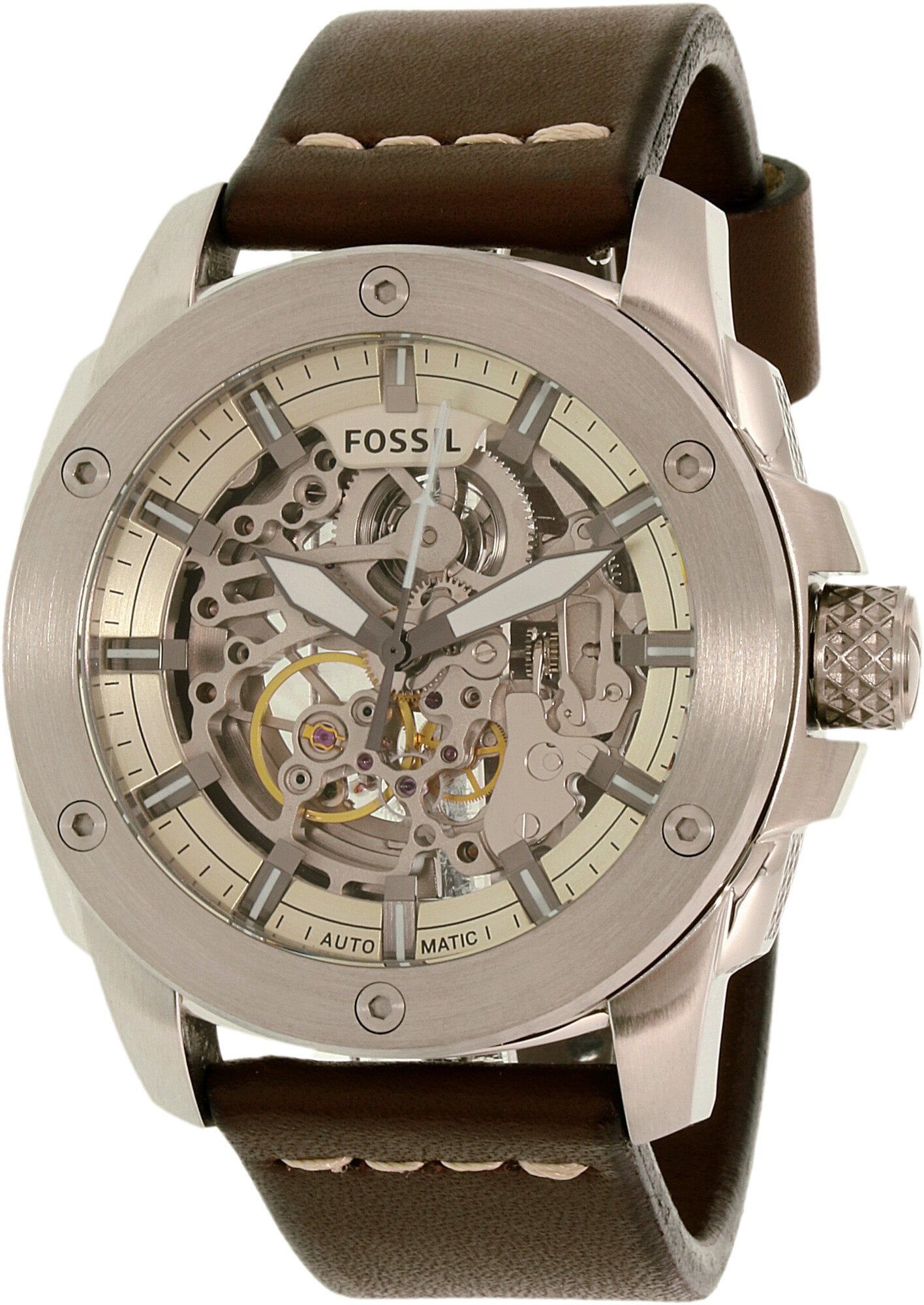 Fossil Modern Machine Automatic Skeleton White Dial Brown Leather Strap Watch for Women - ME3083 Watches Fossil   