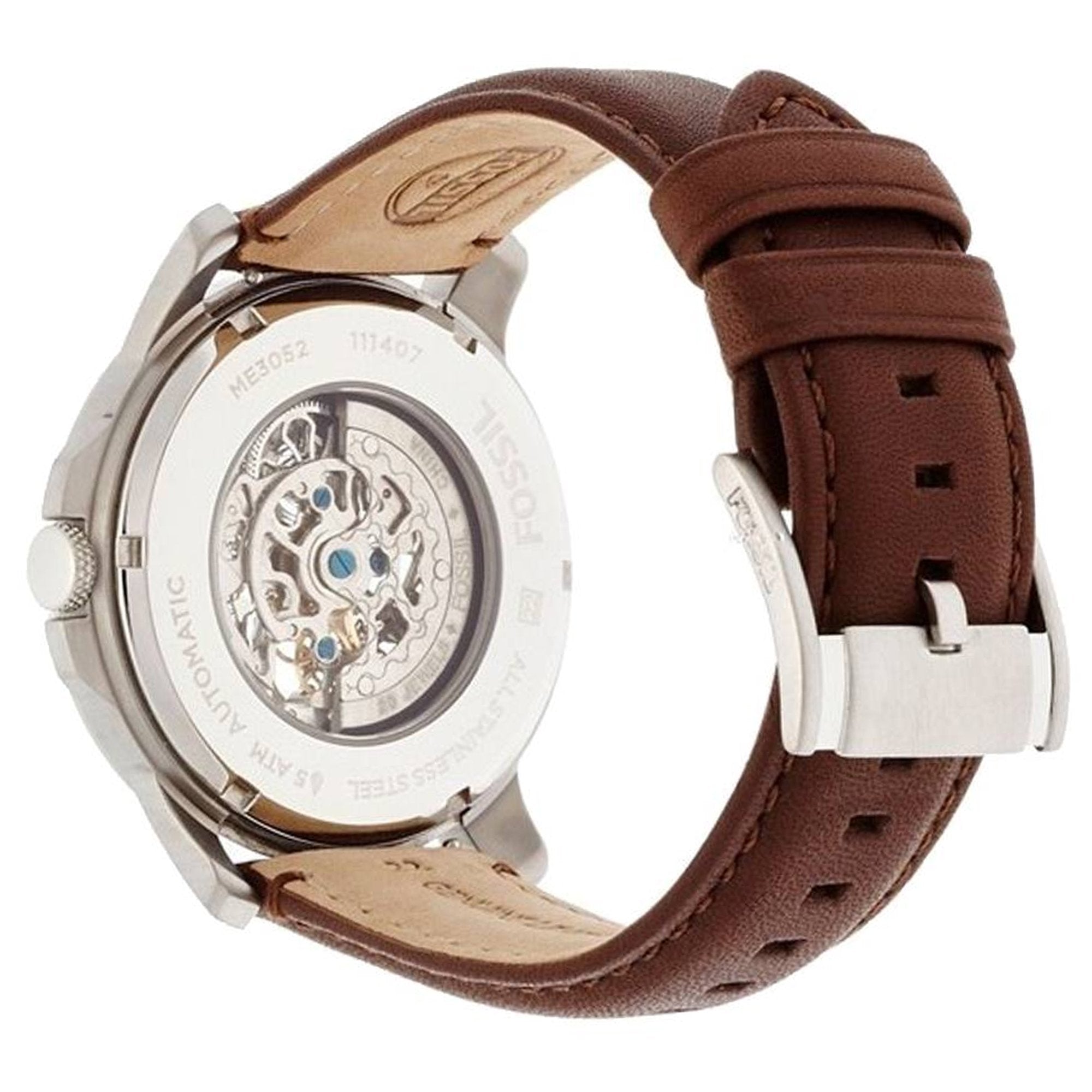 Fossil Grant Automatic White Dial Brown Leather Strap Watch for Men - ME3052 Watches Fossil   