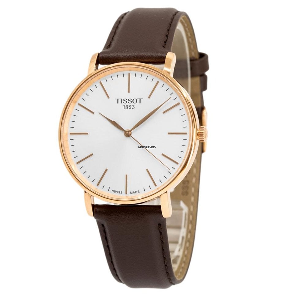 Tissot Everytime Gent Silver Dial Brown Leather Strap Watch for Men - T143.410.36.011.00 Watches Tissot   