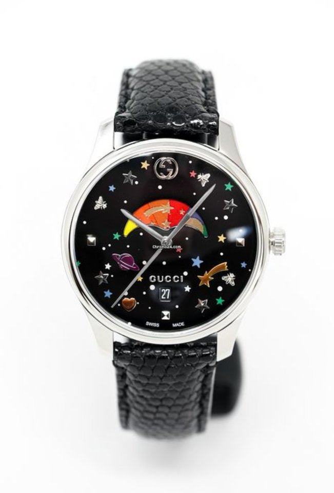 Gucci G-Timeless Moonphase Black Dial Black Leather Strap Watch For Men - YA1264045 Watches Gucci   