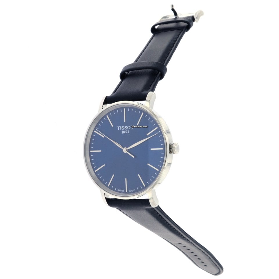 Tissot Everytime Gent Blue Dial Black Leather Strap Watch for Men - T143.410.16.041.00 Watches Tissot   