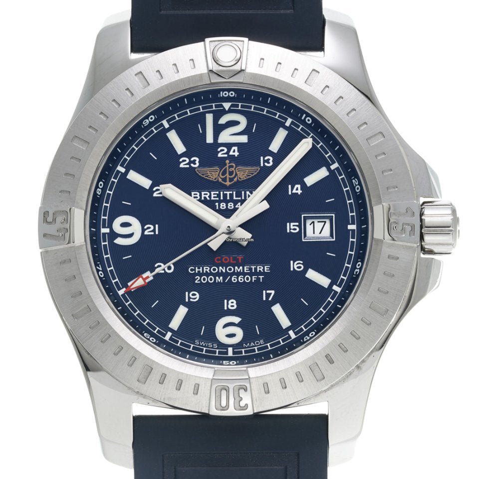 Breitling Colt Automatic 44mm Blue Dial Rubber Strap Mens Watch - A1738811-C906-157S Watches Breitling   