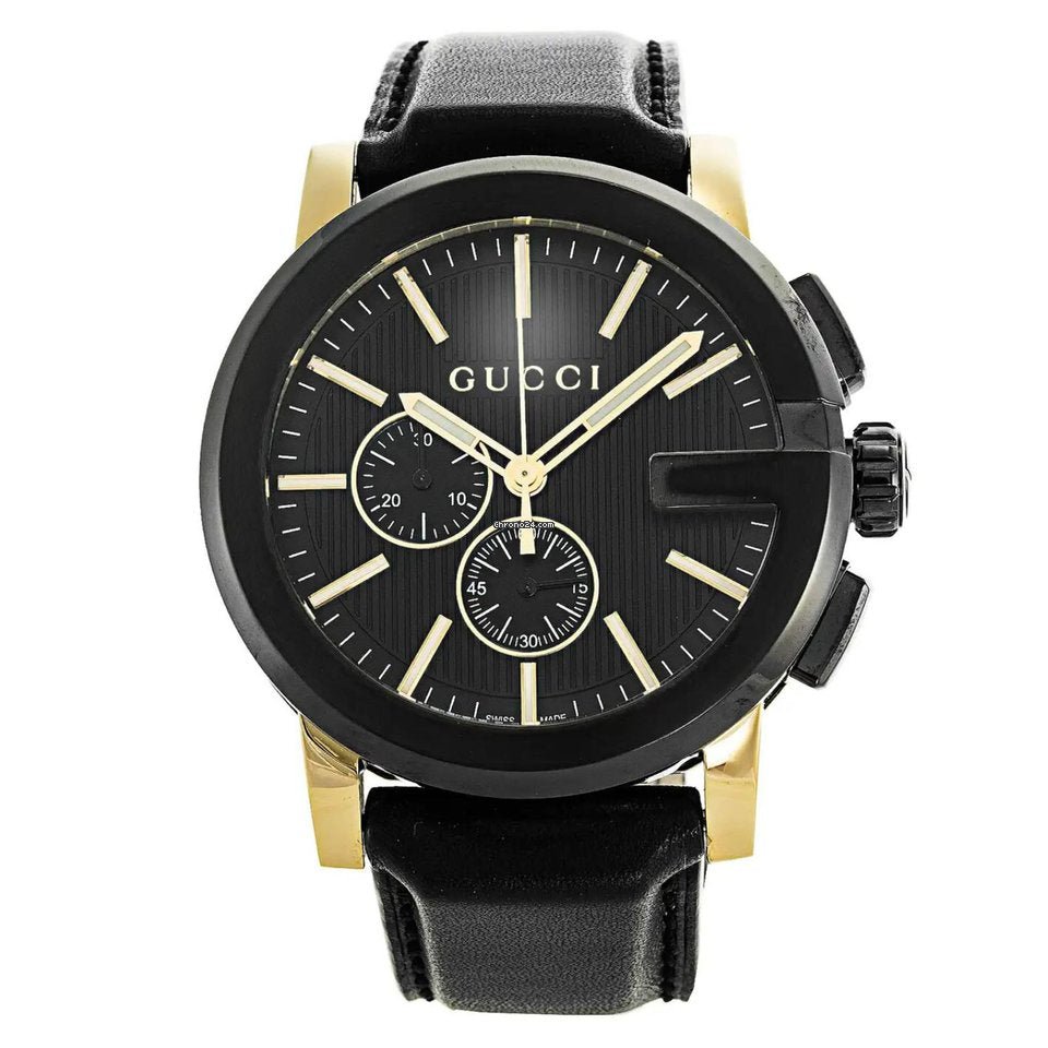 Gucci G Chrono Black Dial Black Leather Strap Watch For Men - YA101203 Watches Gucci   