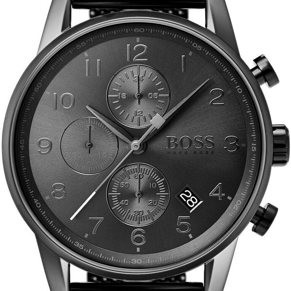 Hugo Boss Navigator Black Dial Black Leather Strap Watch for Men - 1513497 Watches Hugo Boss   