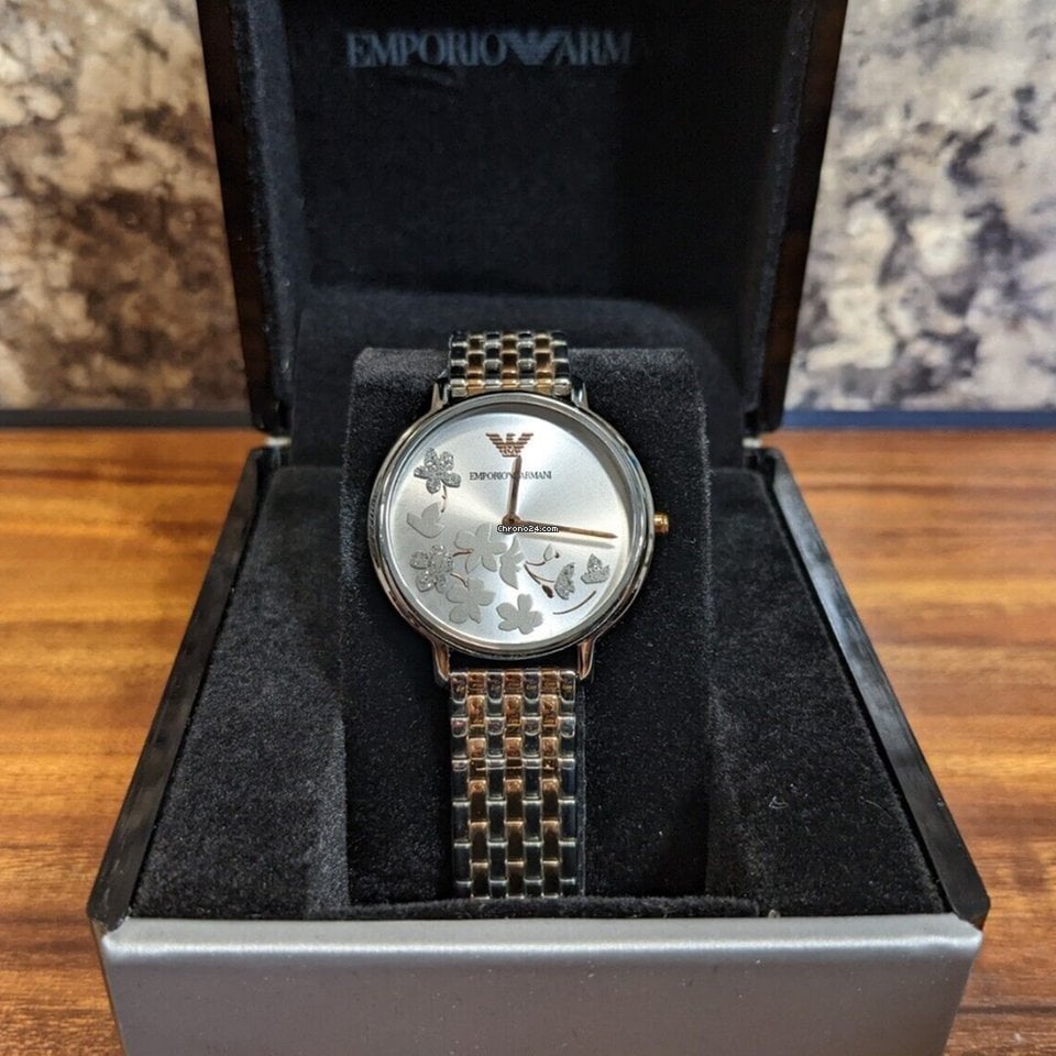 Emporio Armani Silver Sunray Dial Two-Tone Stainless Steel Strap Watch For Women - AR11113 Watches Emporio Armani   