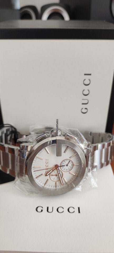 Gucci G Chrono Chronograph Silver Dial Silver Steel Strap Watch For Men - YA101201 Watches Gucci   