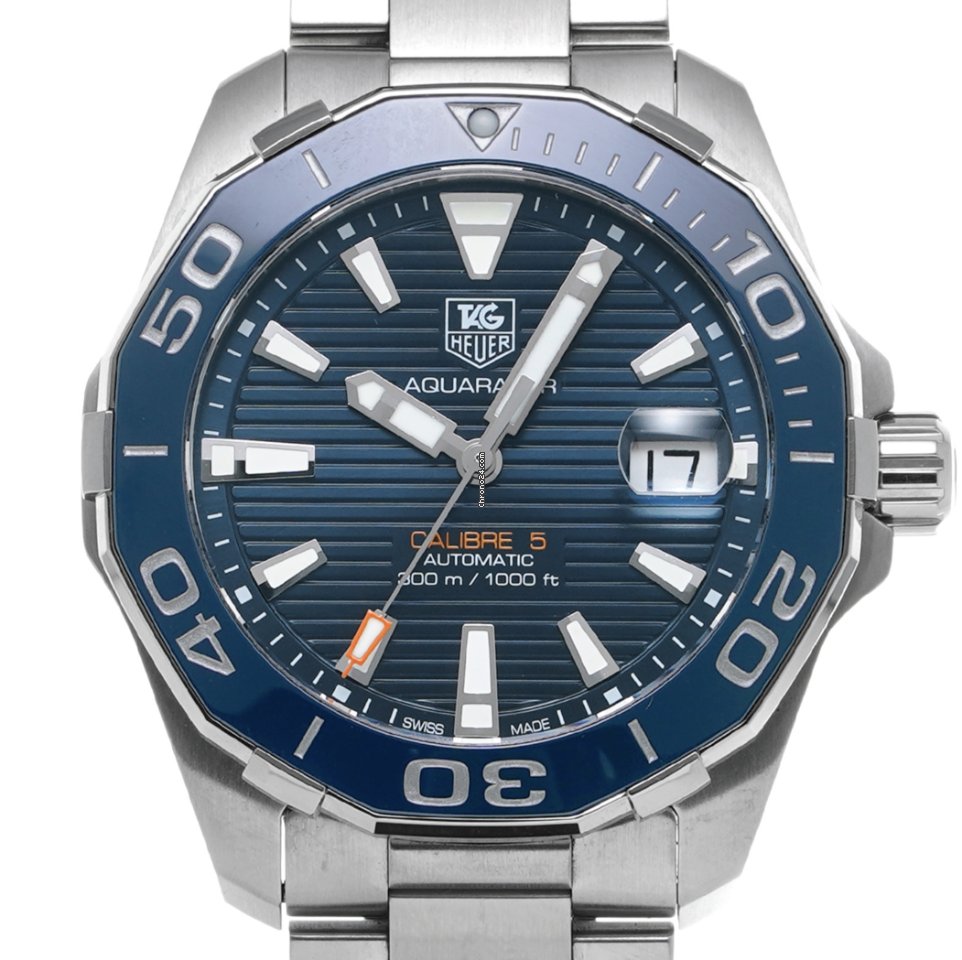 Tag Heuer Aquaracer Calibre 5 Blue Dial Silver Steel Strap Watch for Men - WAY211C.BA0928 Watches Tag Heuer   