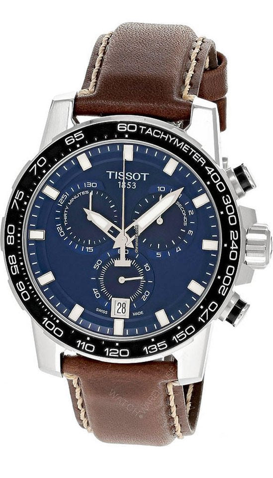 Tissot Supersport Chrono Blue Dial Brown Leather Strap Watch For Men - T125.617.16.041.00 Watches Tissot   