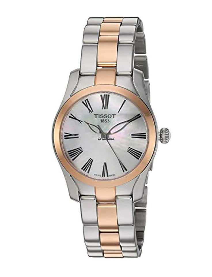 Tissot T Wave Mother of Pearl Dial Two Tone Stainless Steel Strap Watch For Women - T112.210.22.113.01 Watches Tissot   