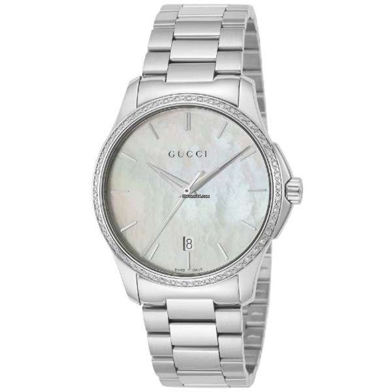 Gucci G Timeless White Mother of Pearl Dial Silver Steel Strap Watch For Women - YA126444 Watches Gucci   