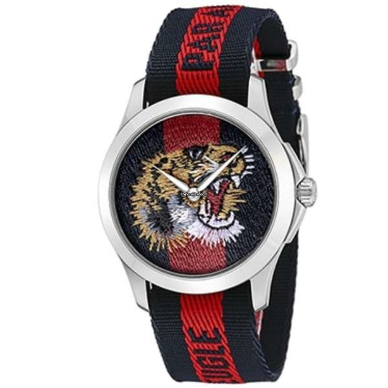 Gucci G Timless Le Marche Des Merveilles Blue & Red Dial Blue & Red Nylon Strap Unisex Watch  - YA126495 Watches Gucci   