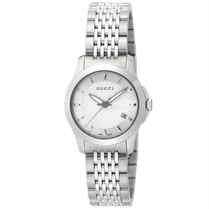 Gucci G Timeless Silver Dial Silver Steel Strap Watch For Women - YA126501 Watches Gucci   