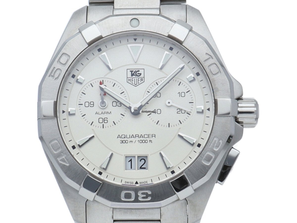 Tag Heuer Aquaracer Quartz Chronograph White Dial Silver Steel Strap Watch for Men - WAY111Y.BA0928 Watches Tag Heuer   