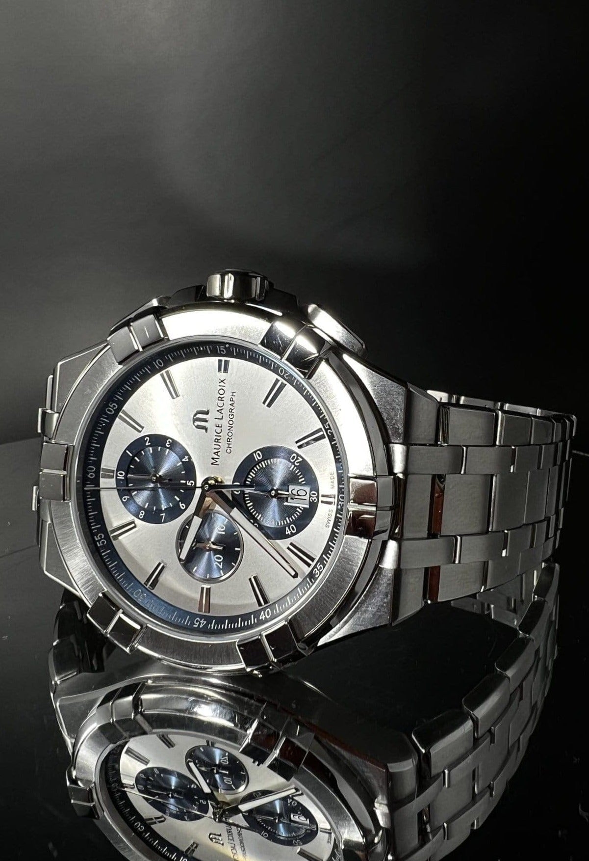 Maurice Lacroix Aikon Chronograph Silver Dial Silver Steel Strap Watch for Men - AI1018-SS002-131-1 Watches Maurice Lacroix   