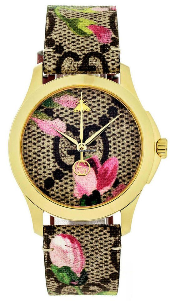 Gucci G Timeless Floral Brown Dial Brown Leather Strap Watch For Women - YA1264038 Watches Gucci   