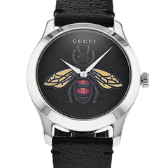 Gucci G Timeless Bee Black Dial Black Leather Watch For Women - YA1264067 Watches Gucci   