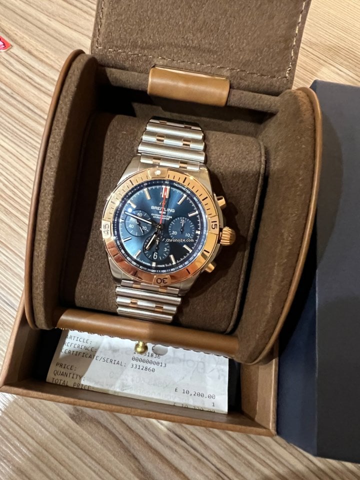 Breitling Chronomat B01 42mm Blue Dial Two Tone Steel Strap Watch for Men - UB0134101C1U1 Watches Breitling   