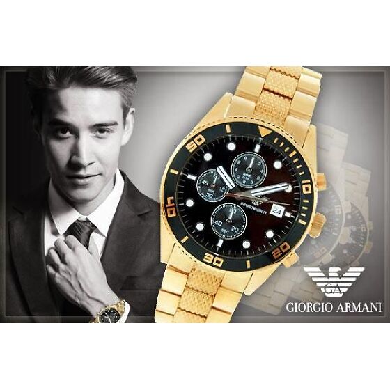 Emporio Armani Chronograph Black Dial Gold Stainless Steel Strap Watch For Men - AR5857 Watches Emporio Armani   