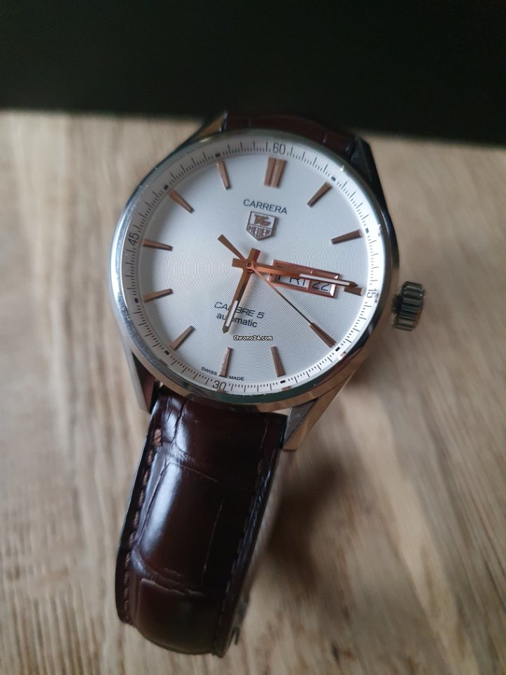 Tag Heuer Carrera Calibre 5 Automatic 41mm White Dial Brown Leather Strap Watch for Men - WAR201B.FC6291 Watches Tag Heuer   