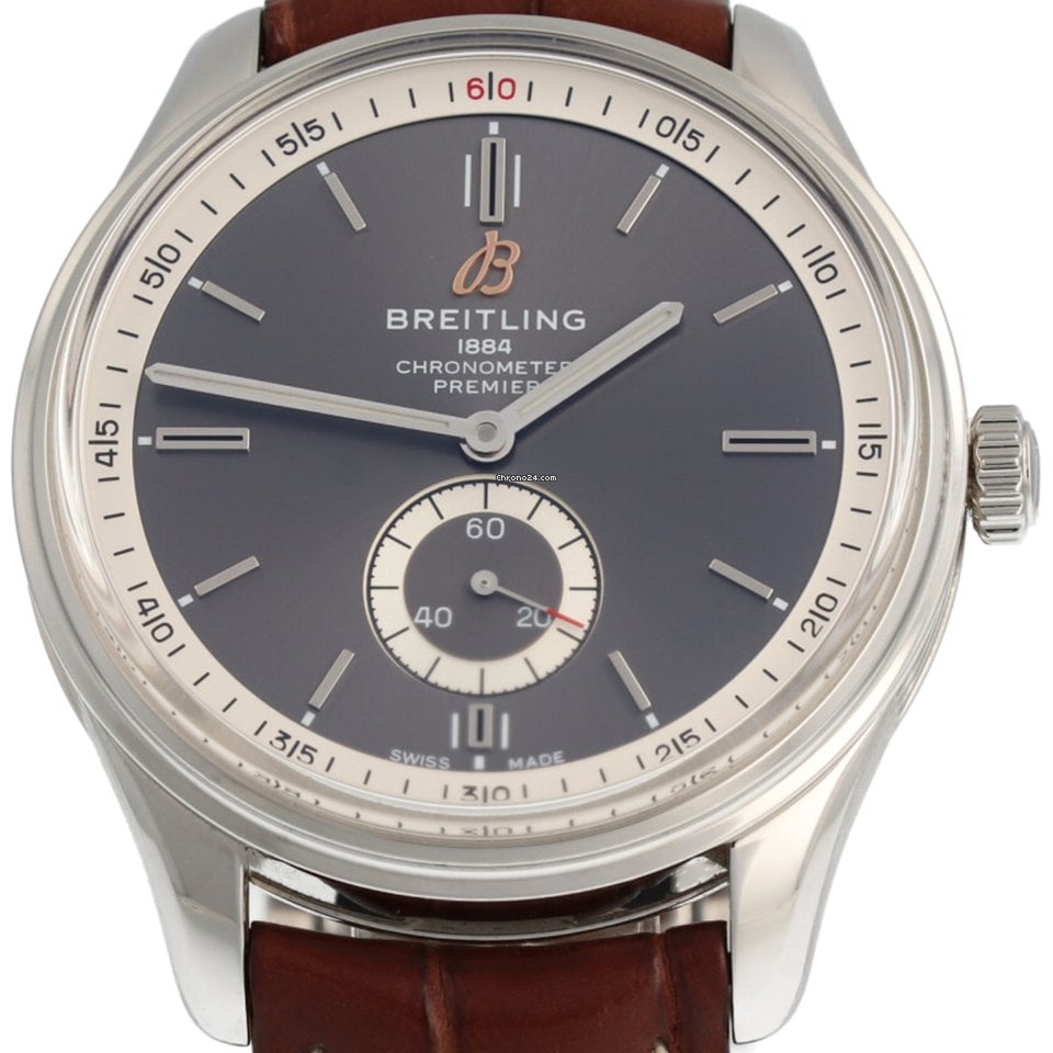 Breitling Premier Automatic 40mm Grey Dial Brown Leather Strap Watch for Men - A37340351B1P2 Watches Breitling   