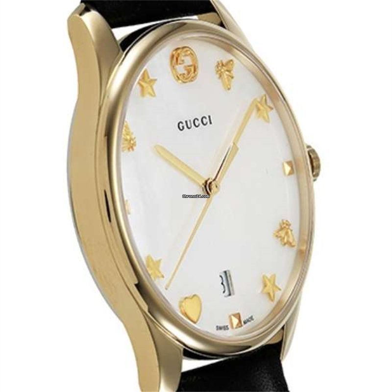 Gucci G-Timeless Mother of Pearl Dial Black Leather Strap Watch For Women - YA1264044 Watches Gucci   