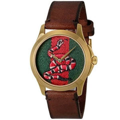 Gucci Le Marche Des Merveilles Green and Red Dial Brown Leather Strap Unisex Watch - YA1264012 Watches Gucci   