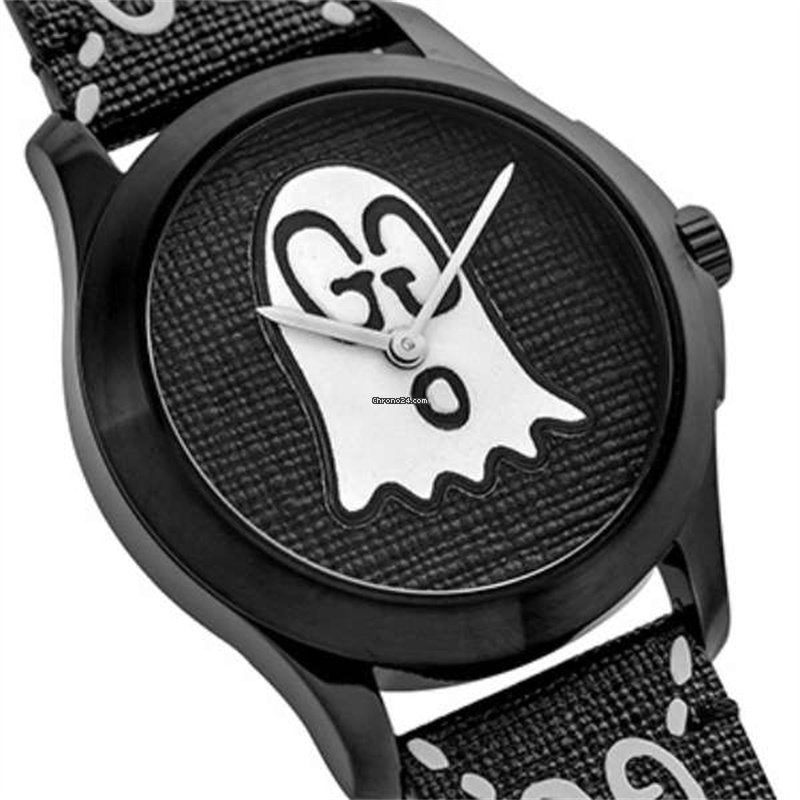 Gucci G Timeless Ghost Motif Black DIal Watch For Men - YA1264018 Watches Gucci   