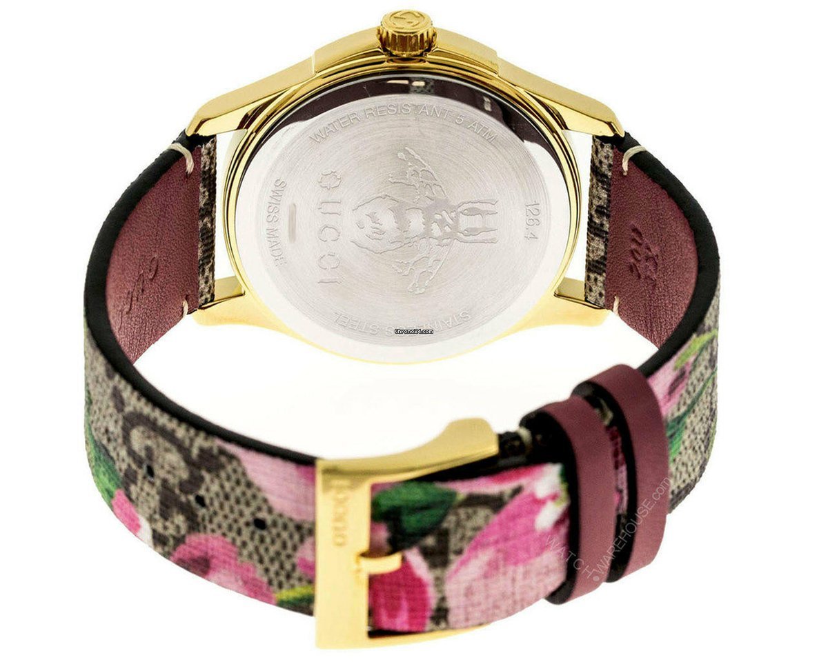 Gucci G Timeless Floral Brown Dial Brown Leather Strap Watch For Women - YA1264038 Watches Gucci   