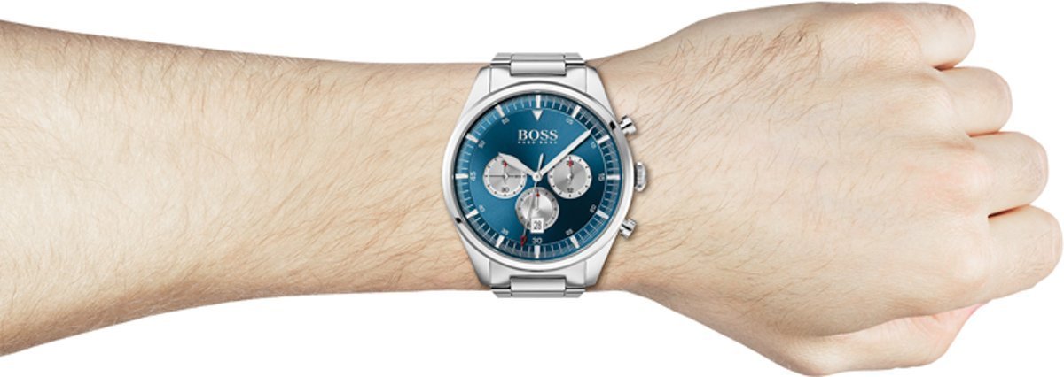 Hugo Boss Pioneer Blue Dial Silver Steel Strap Watch for Men - 1513713 Watches Hugo Boss   