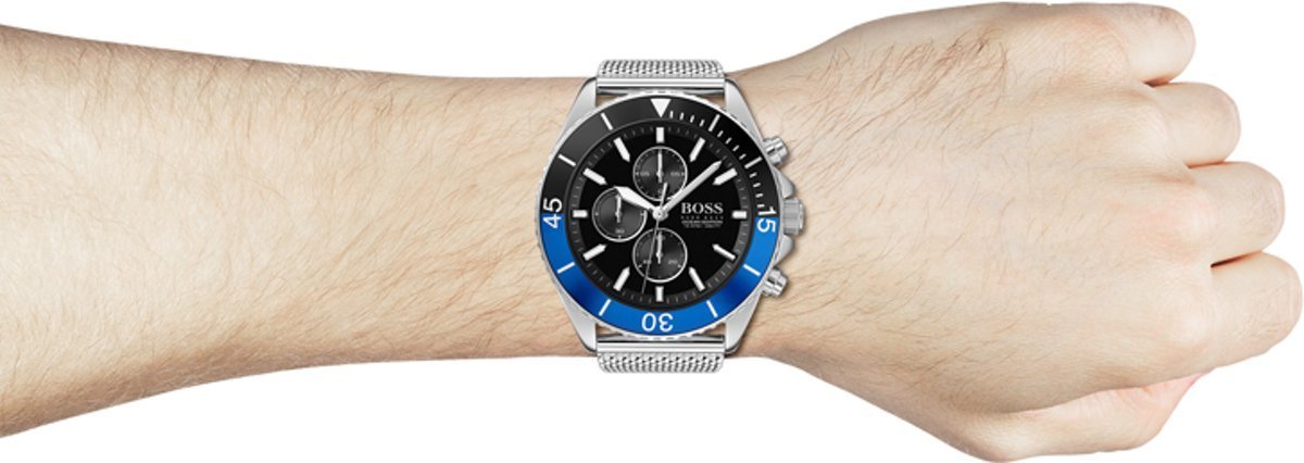 Hugo Boss Ocean Edition Black Dial Silver Mesh Strap Watch for Men - 1513742 Watches Hugo Boss   