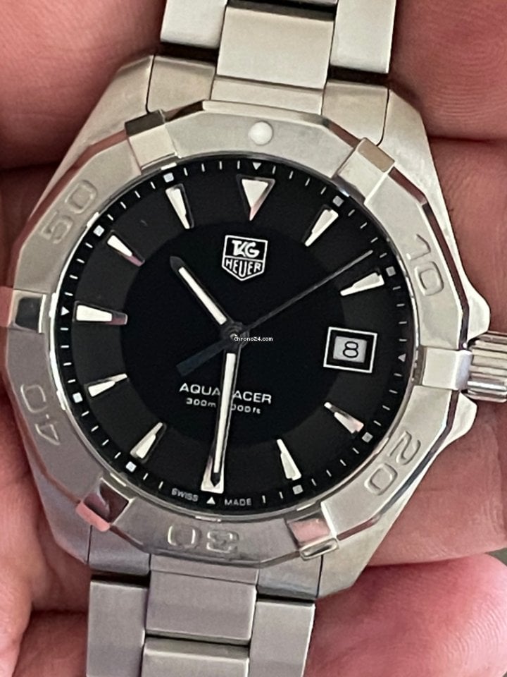 Tag Heuer Aquaracer 41mm Quartz Black Dial Silver Steel Strap Watch for Men - WAY1110.BA0928 Watches Tag Heuer   