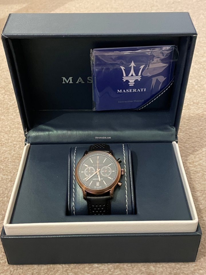 Maserati Legend Chronograph Black Dial Black Leather Strap Watch For Men - R8871638001 Watches Maserati   