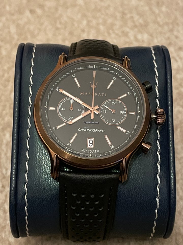 Maserati Legend Chronograph Black Dial Black Leather Strap Watch For Men - R8871638001 Watches Maserati   