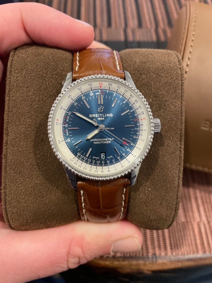 Breitling Navitimer 1 Automatic 41mm Blue Dial Brown Leather Strap Mens Watch - A17326211C1P1 Watches Breitling   